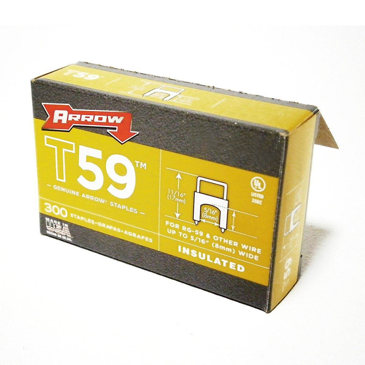 5 Cajas De Grapas Arrow T59 Aisladas Para Cable RG6 / RG59 – 1500 Grapas Negras – Hecho En EE. UU.