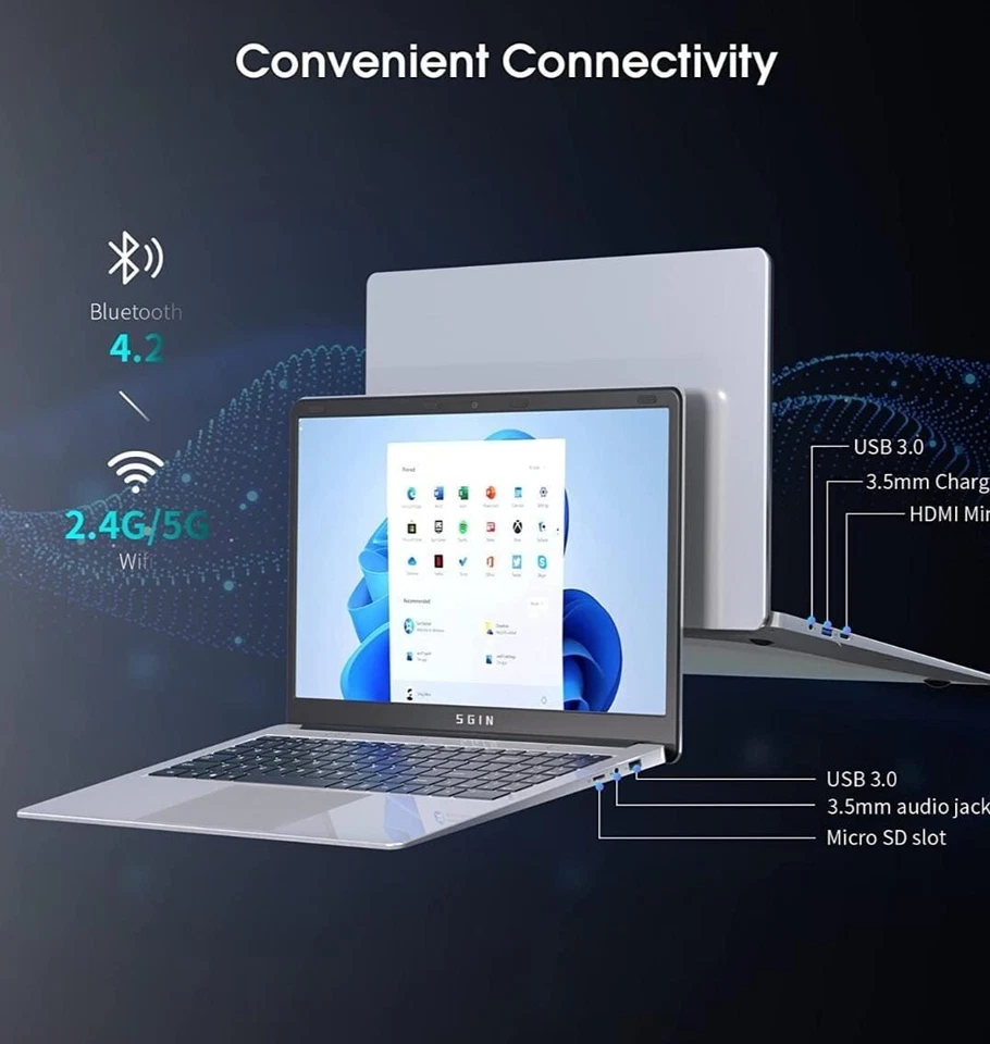 Computer Portatile Windows 11, HD da Notebook, 4GB DDR4, 128GB ROM,USB 3.0 - Immagine 4 di 4
