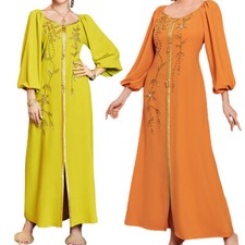 Women Muslim Maxi Dress Long Sleeve Kaftan Evening Ethnic Abaya Robes Dubai Gown