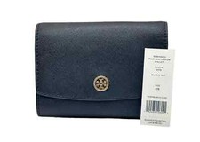 Tory Burch Robinson Foldable Medium Tri-fold Leather Wallet Black