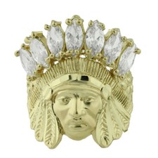 Männer Native American Indian Head Ganz Weiß CZ Solid 10K Gelbgold ALLE GRÖSSEN