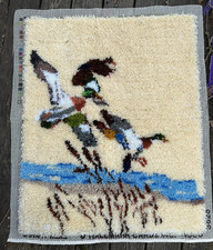 Vintage Retro Style '70s Latch Hook Mallard Ducks Rug Wall Hanging 37 x 30"