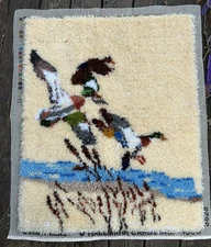 Vintage Retro  Style '70s Latch Hook Mallard Ducks Rug Wall Hanging  37 x 30"