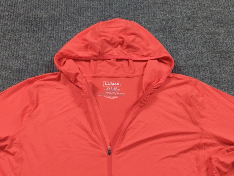 LL Bean Cover Up Womens 1X Orange Sand Beach Hooded Tunic 1/4 Zip Pockets - Image 2 of 4
