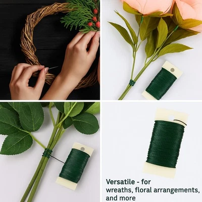 CALIKO 77 Gauge Green Florist Wire For Xmas Flower Arrangements DIY Craft Wreath Making