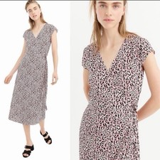 J.Crew Pink Leopard Print Wrap Midi Dress ST Tall Viscose Short Sleeve