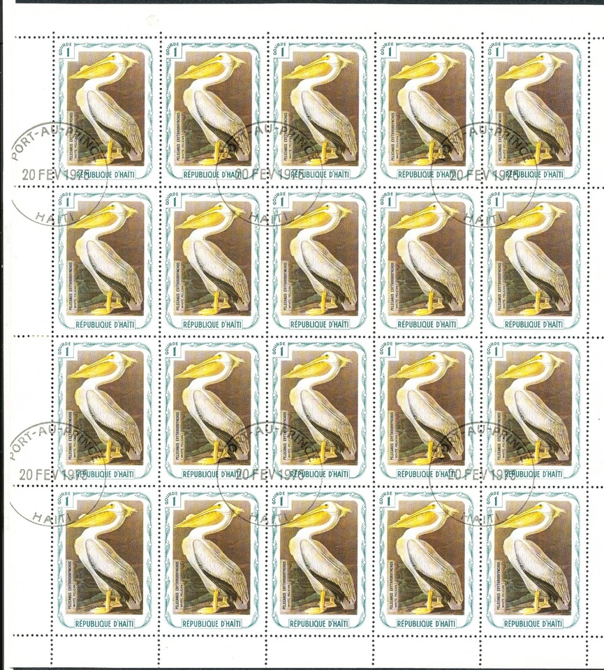 HAITI 1975 AUDUBON BIRDS GROUP OF 5 Complete Sheets of 20 Fine Used CTO PMKs. - Image 2 of 4