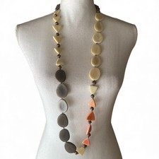Long Multicolor Tagua Nut Beaded Necklace Beachy Boho Earthy 41" pastel retro