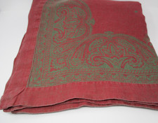 Williams Sonoma Red Green Paisley Linen Tablecloth 70" x 106"