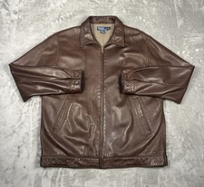 Vintage Polo Ralph Lauren Leather Jacket Brown Full Zip Lambskin Size Medium