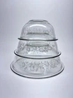 Vintage Pyrex Colonial Mist Clear w/White Flowers Mixing Bowls #325, #323, #322