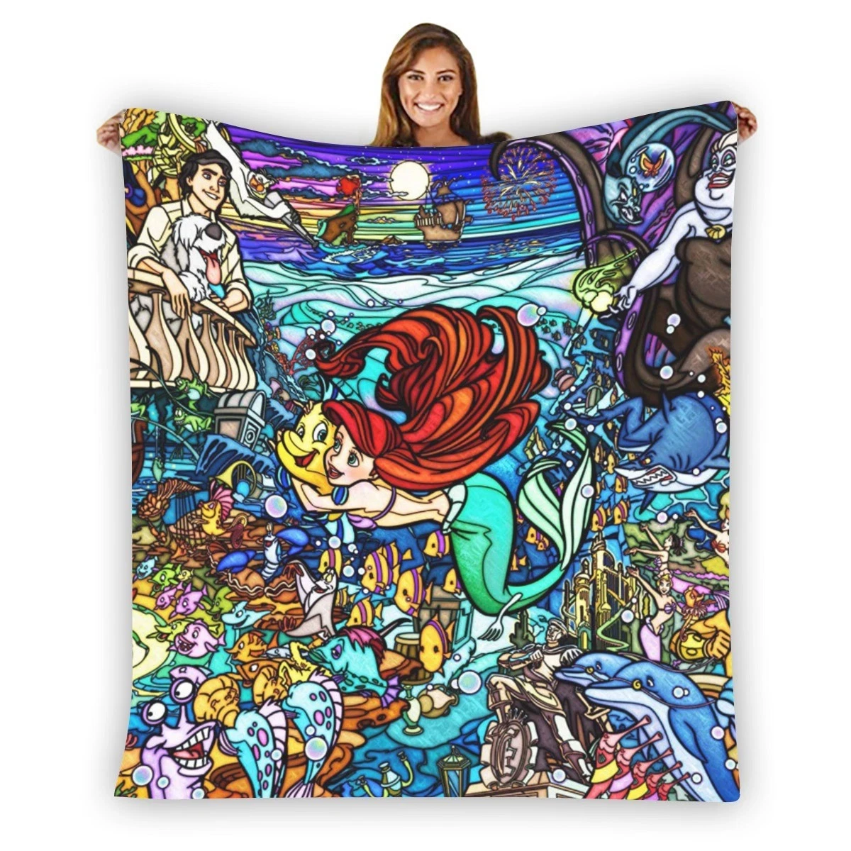 Mermaid Stained Glass Stripe Warm Printing Fleece Blanket