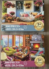 CE CPC 300pc Jigsaw Puzzles Flowers Dogs Spring Colorful Floral Lot Of 2