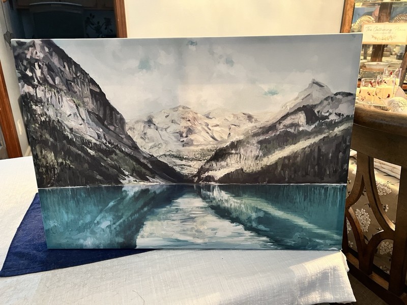 Contemporary Mountain Lake Landscape Canvas Painting, Unframed Single Piece