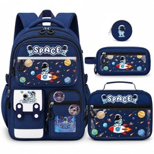 4 PCS Boys Space Backpack Spaceman Large Laptop Bookbag Lunch Box Set Teens
