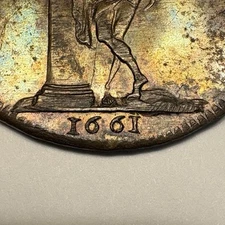 1661 France 1600s Coin Louis XIV Jeton Harpocrates Rainbow Toned