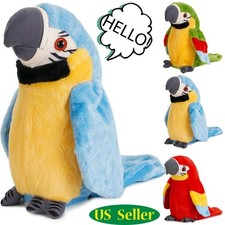 Talking Macaw Parrot Repeats What You Say Shakes Wings Stuffed Animal Plush Kids