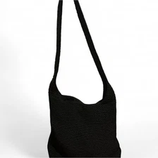  The Sak Elliott Lucca Black Hand Crocheted Shoulder Hand Bag Nylon Lined NWOT 