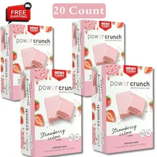 Power Crunch Original Protein Energy Bar, Strawberry Cream, 1.4 oz, 20 Count