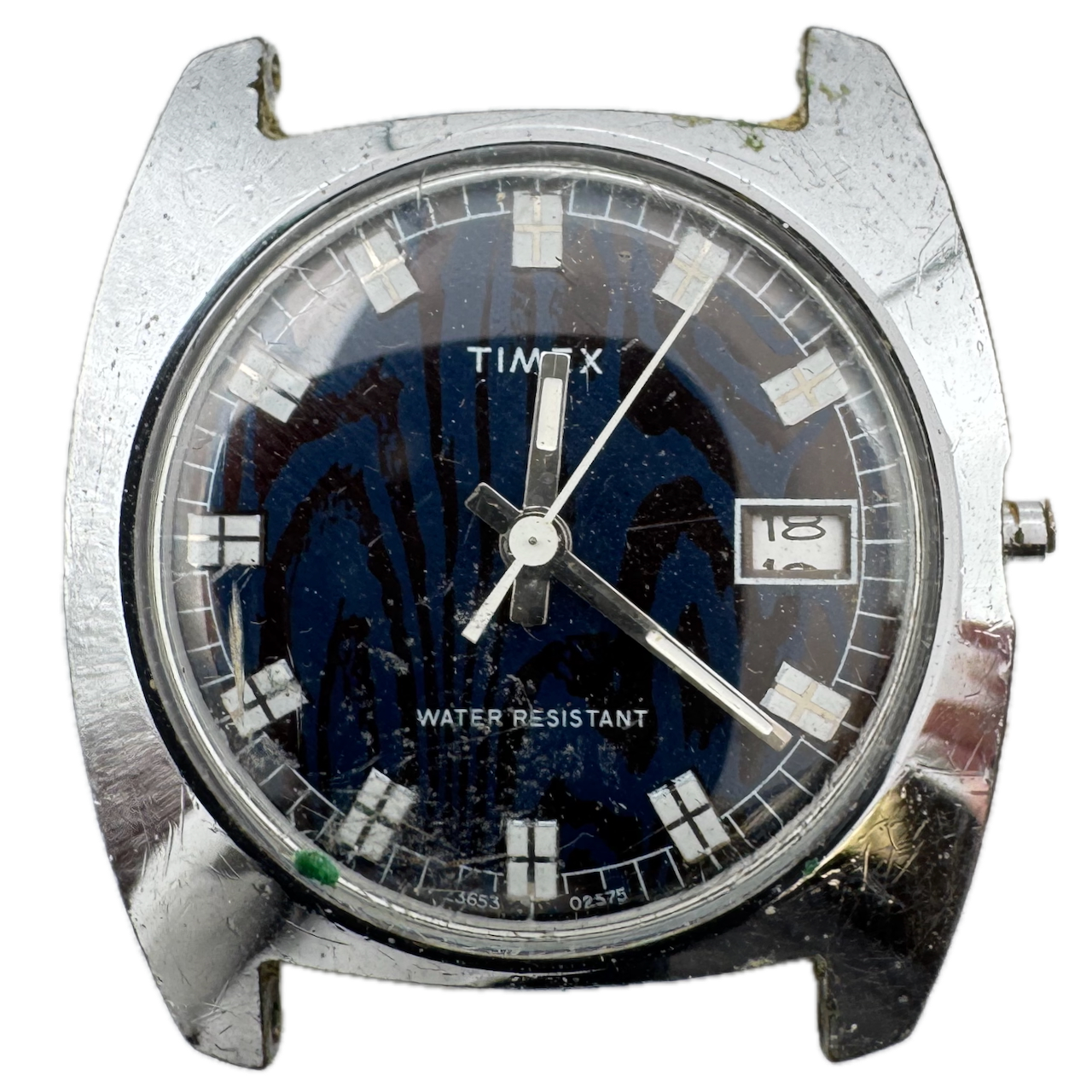 Vintage Timex Marble Dial Men's Mechanical Steel Chrome Watch  