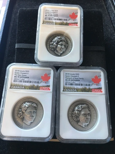 2018 Canada; QEII Set,(3 Coins) Silver $25 Dollar NGC Graded**PF 69-70 UC**Bx15