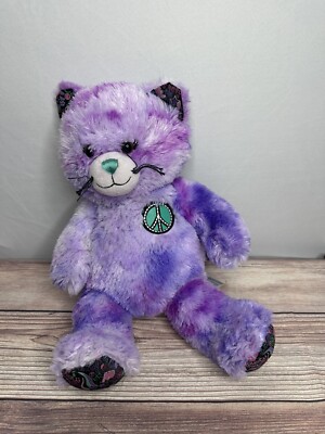 Build A Bear Purple BFF PEACE Sign Purple Tie-dyed KITTY Cat Plush Toy 16''
