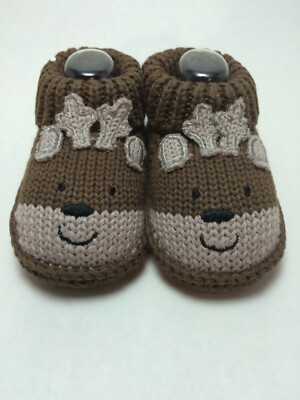 Carter's Baby Booties Reindeer Crochet Knit Newborn 0-6 Months NWT - Main Image