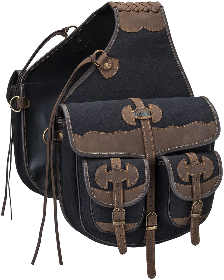 Western Saddle Canvas and Leather Trail Riding Saddle Bags - 3 Color Choices - Image 2 of 4