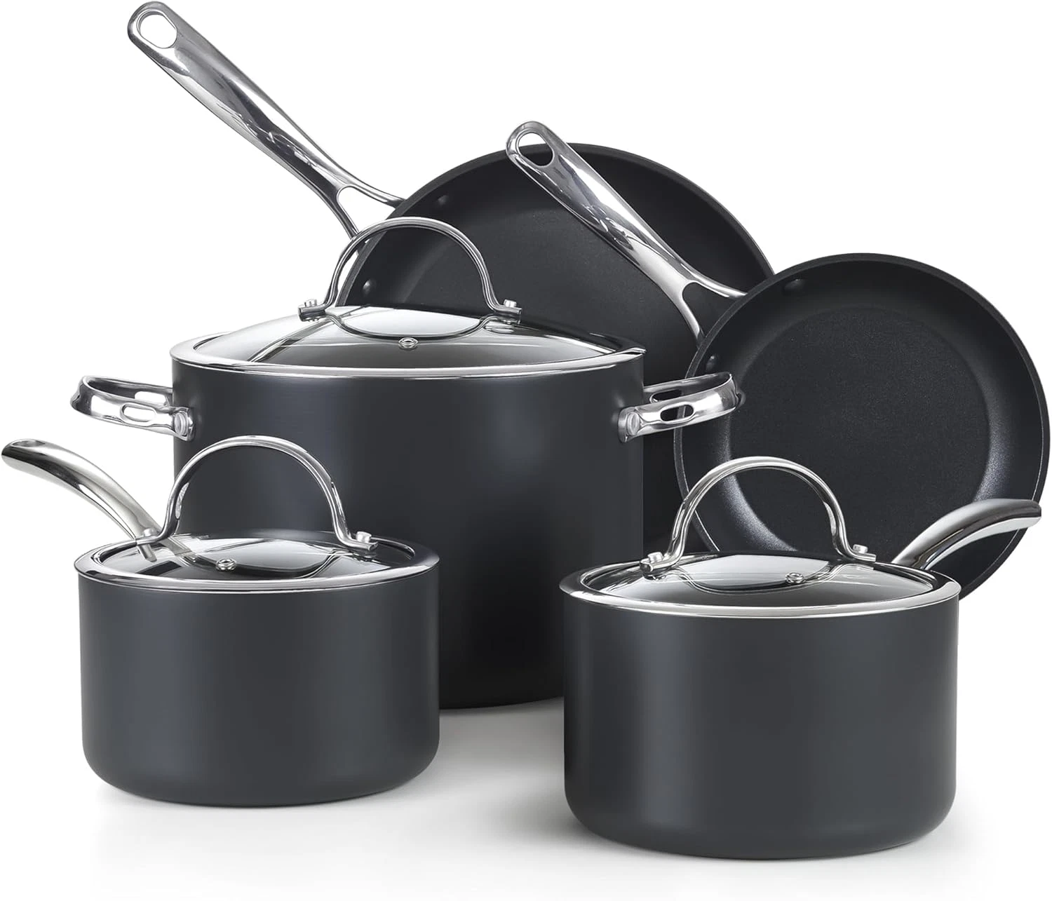 Nonstick Hard Anodized 8-Piece Cookware Set - Pots, Pans & Lids, Black