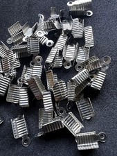 50x flat leather ends silver crimp 8mm by 5mm fold over g90 