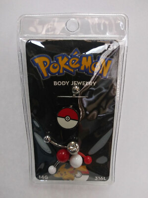 OFFICIALLY LICENSED Pokemon Jewelry Pokeball Changeable Post Navel Charm  14Gauge