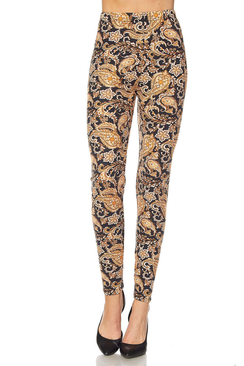 Leggings TC/253 Buttery Soft Always Brushed Black w/Paisley Print ONE SIZE