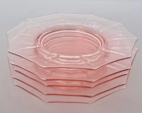 Vintage Cambridge Glass 1930's Decagon Pink Depression Glass Plates 8 1/4" x5