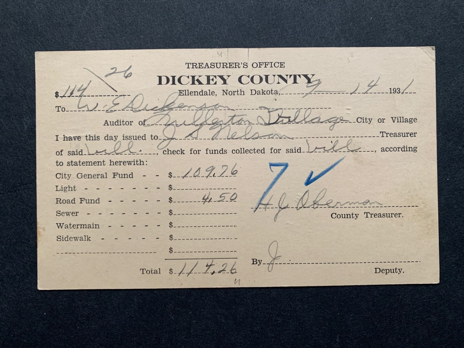 1931 KULM NORTH DAKOTA FULLERTON ND +MISSENT ELLENDALE ND ! UX27