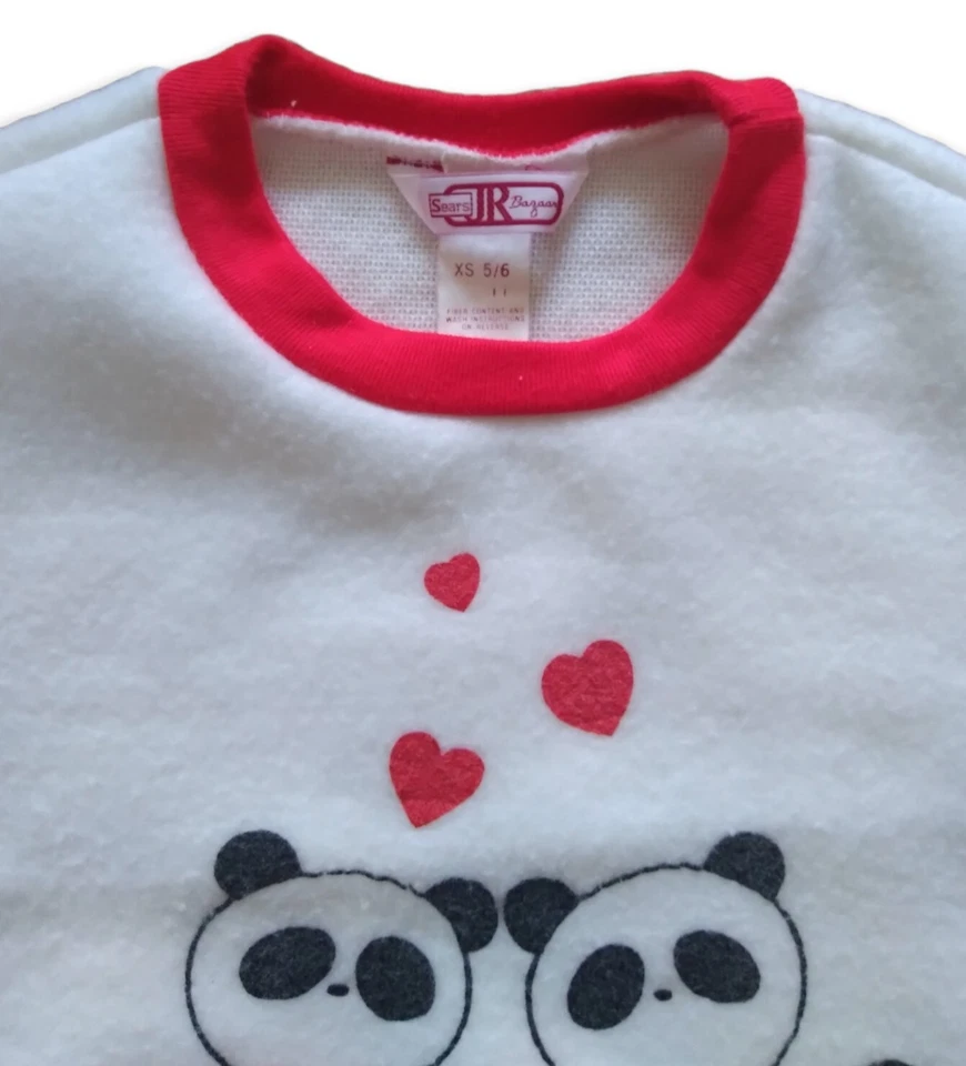 Vintage 80s White Pandas Crew Neck Fuzzy Sweatshirt Youth Girls XS 5/6 - Image 4 of 4