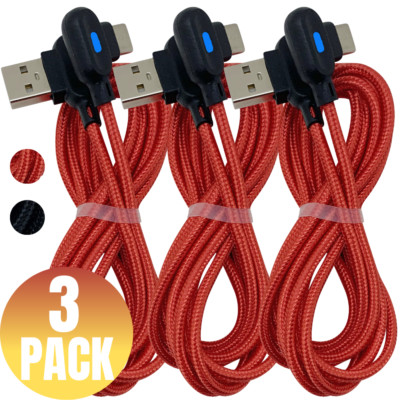 3Pack 3/6Ft USB Type-C Fast Charger Cable 90Degree For Samsung S20 S10 Data Cord