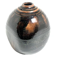 Japanese Vase Glossy Brown Iron Glazed Takashi Nakazato-like Marked 7" x 6"