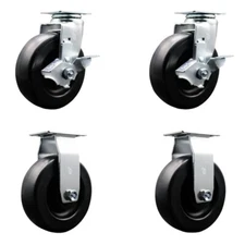 6 Inch Polyolefin Caster Set with Ball Bearings 2 Brakes 2 Rigid SCC