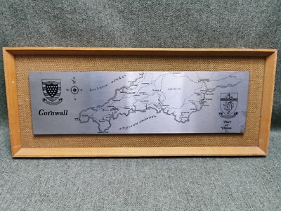 Vintage Wanddekor Cornwall Souvenir ~ Handgefertigte Cornwall Karte auf Edelstahl  