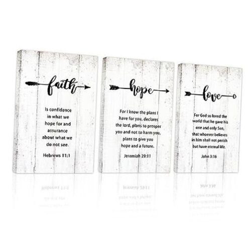 Faith Hope Love Wall Art: Inspirational Scripture Quote 8 x 12 Bible Verse