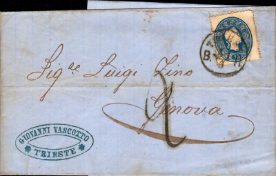 Austria 1862 - 15 Kr. Clear ''Trieste - B.H.'' Italy Tax Stamp (a387)