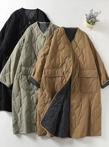 Women Collarless Long Sleeve Single-breasted Ladies New Winter Coat Casual - Picture 3 of 27