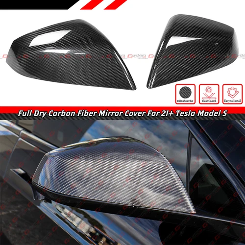 FOR 2021-2025 TESLA MODEL S PLAID STYLE REAL CARBON FIBER SIDE MIRROR COVER CAP