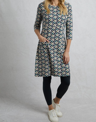 WEIRD FISH LADIES  COTTON JERSEY DRESS GREEN BIRD PRINT NEW (ref R)