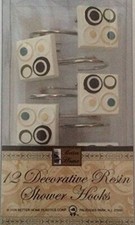Square with Circles Design - 12 Decorative Resin Shower Curtain Hook Set NEW