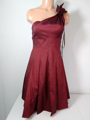 NWT XSCAPE Party Rich Red, Burgandy Holiday Dress, Sz 10, One Shoulder  w/bow,zip | eBay