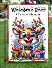 Christmas Reindeer Garden Flag - Welcome Deer, Christmas Is Near