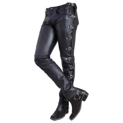 Men's Leather Pants Buckle Pants Party Pants  Casual Wear Black Leather Trousers
