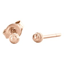 Genuine 14K Solid Rose Gold 3mm Diamond Cut Textured Ball Stud Post Earrings