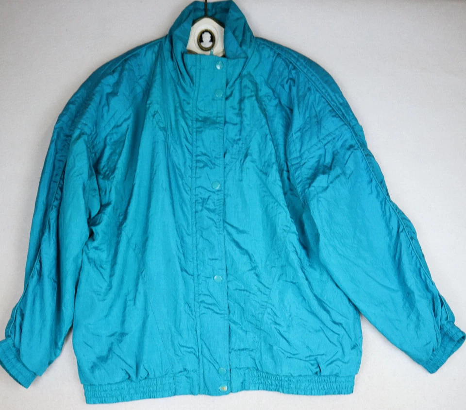 Traje de chándal cortavientos vintage años 90 para mujer Lavon verde azulado chaqueta pantalones talla L Foto 3 de 4